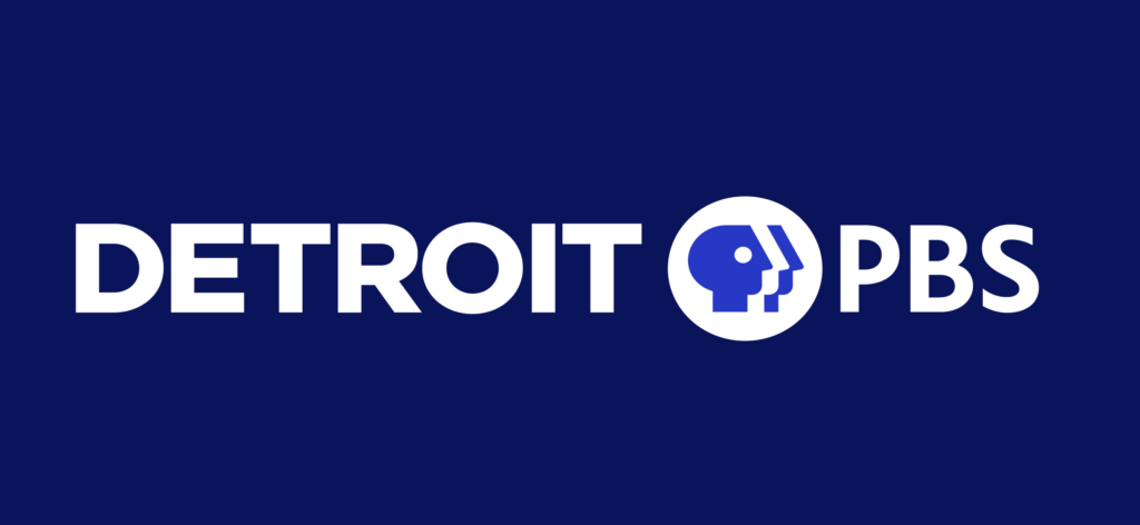 Blue PBS logo. A side profile face. Text "Detroit PBS."