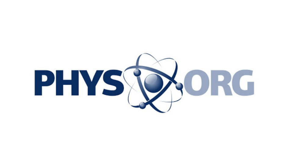 Blue science particle. Text "Phys Org."
